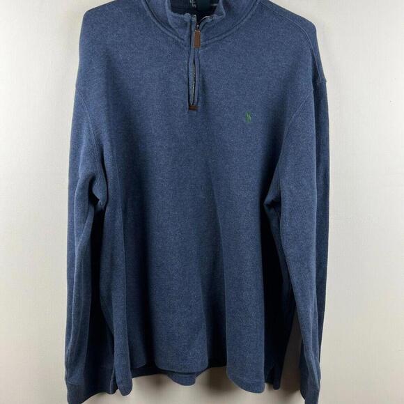 Polo by Ralph Lauren Men's XL 1/4 Zip Blue Pullover Cotton Casual Green Pony - Picture 1 of 4